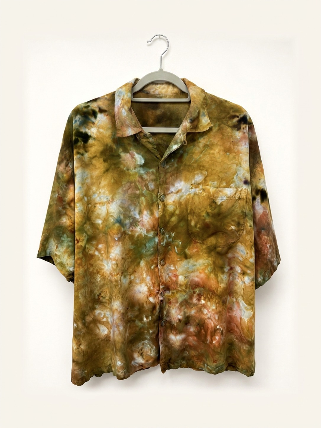 Bamboo collar shirt on a wooden hanger